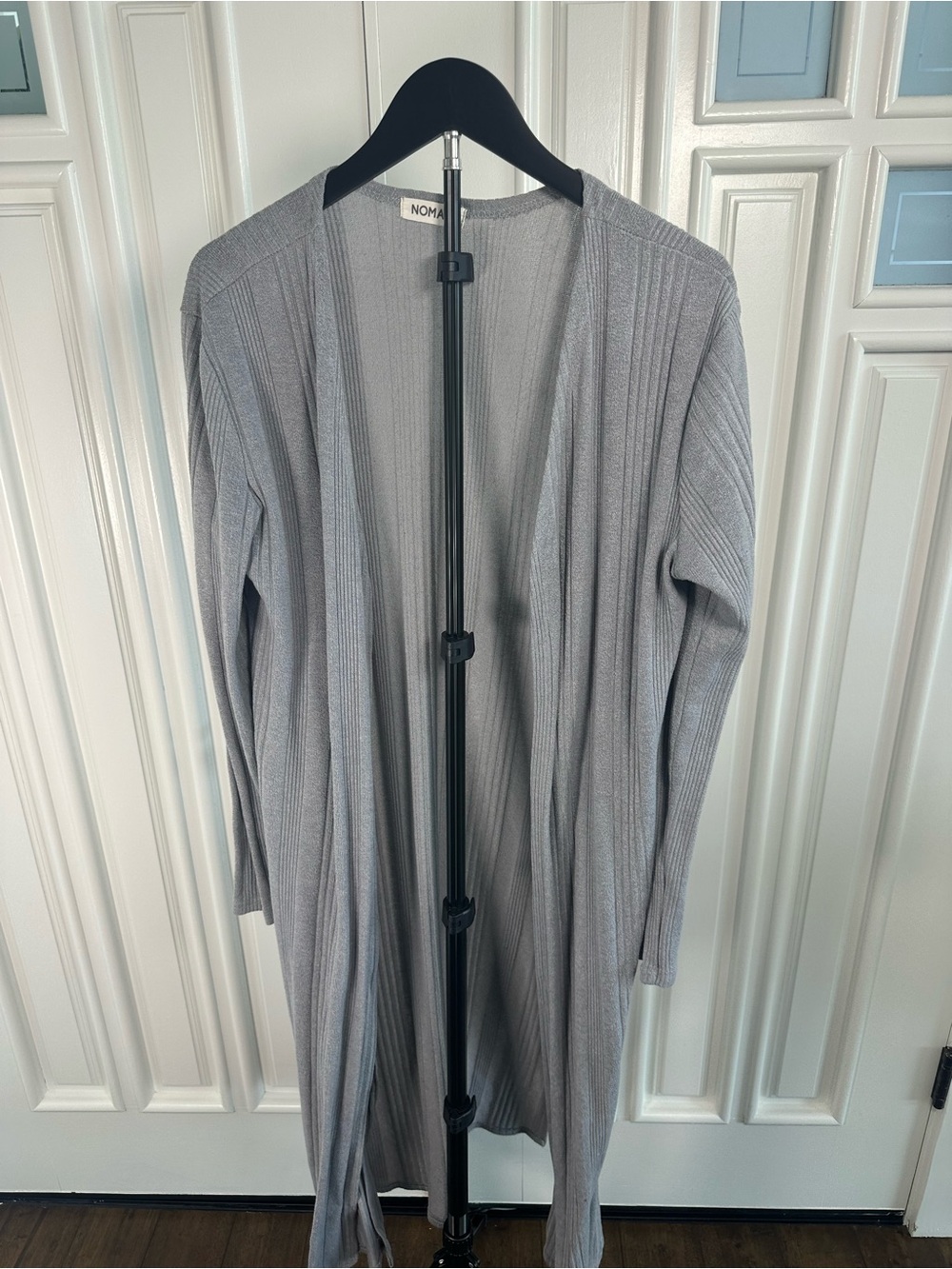 NOMAD Light Gray Ribbed Open-Front Long Cardigan